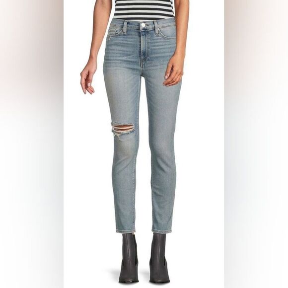 HUDSON Size 30 Barbara High-Rise Medium Blue Distressed Straight-Leg Ankle Jeans - Picture 1 of 16